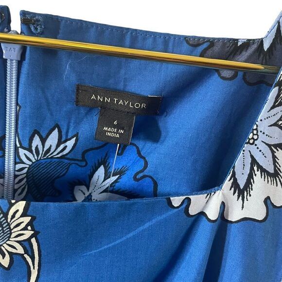 Ann Taylor Tie-Front Poplin Dress Blue Floral Midi Size 6 NWT - Picture 4 of 11